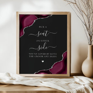 Poster Choisissez un siège Burgundy Agate Argent Mariage 