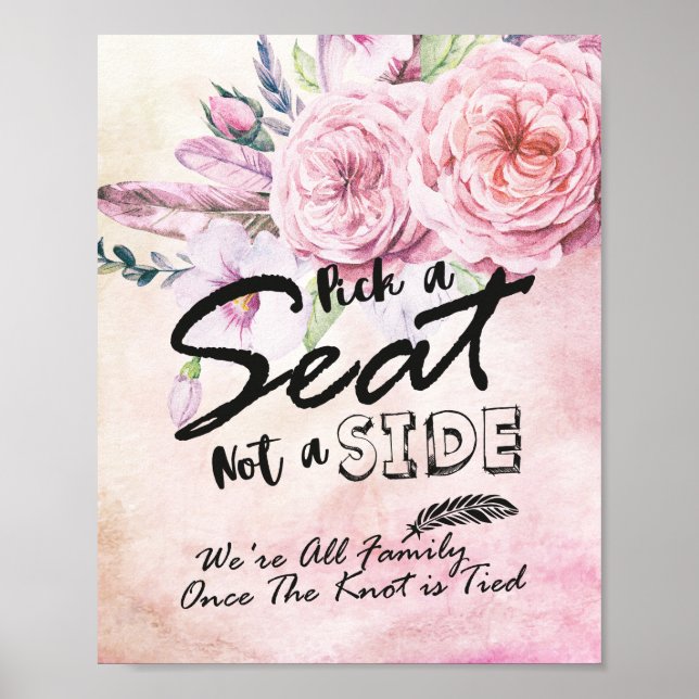 Poster Choisissez un siège et non un camp Mariage aquarel (Devant)