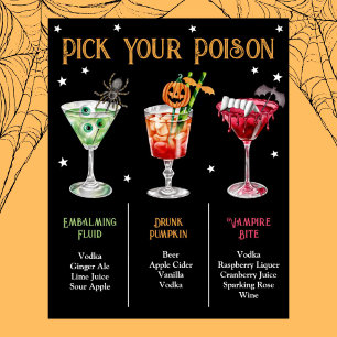 Poster Choisissez votre poison Halloween 3 Cocktail Menu