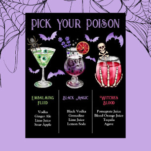 Poster Choisissez votre poison Halloween 3 Cocktail Menu