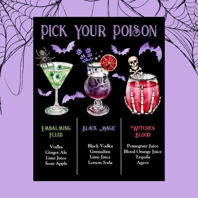 Poster Choisissez votre poison Halloween 3 Cocktail Menu (Pick Your Poison Halloween 3 Cocktail Menu Poster)