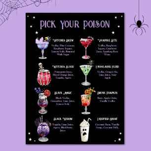 Poster Choisissez votre poison Halloween Cocktail Menu