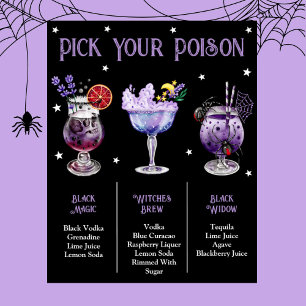 Poster Choisissez votre poison Witchy Halloween 3 Cocktai