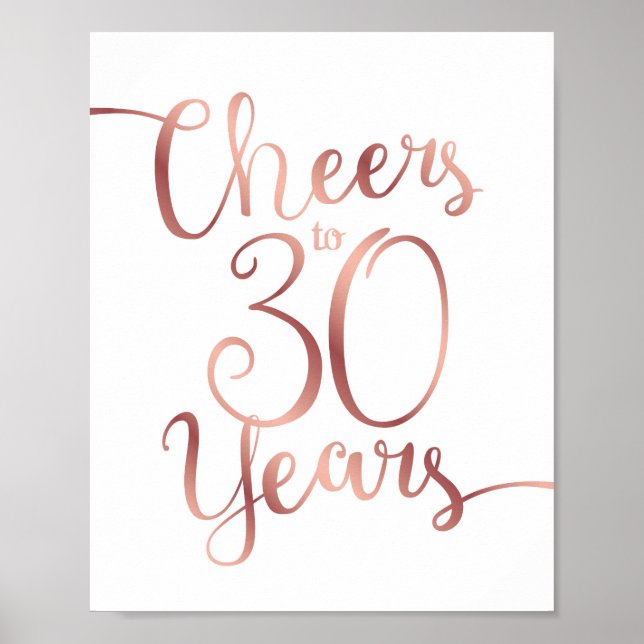 Poster CHOIX Rose Or CHEERS À 30 ANS Signer Imprimer (Devant)
