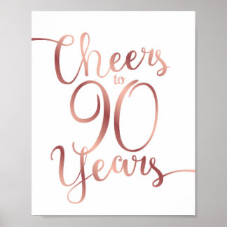 Poster CHOIX Rose Or CHEERS À 90 ANS Signer Imprimer