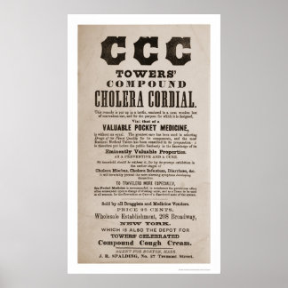 Poster Cholera Medicine Broadside Print 1870
