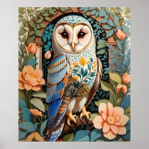 Poster Chouette à grange vintage à motifs floraux