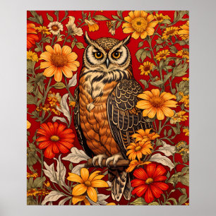 Poster Chouette À Rayures Et Fleurs De Zinnia