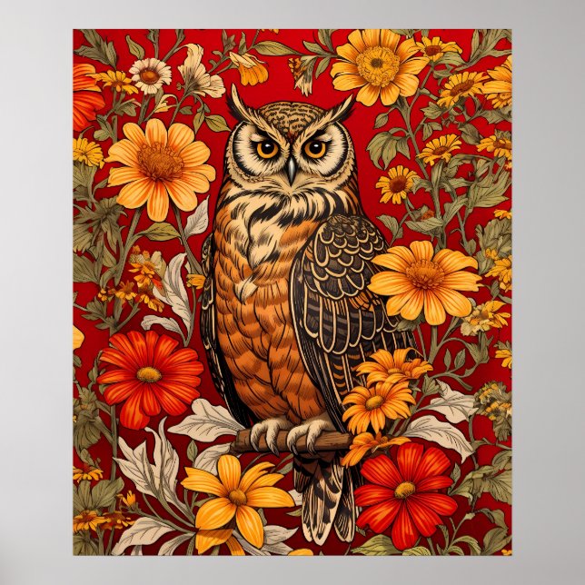 Poster Chouette À Rayures Et Fleurs De Zinnia (Devant)