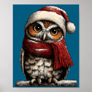Poster Chouette adorable avec chapeau de Père Noël Noël h