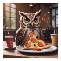 Chouette aimant la pizza au Café