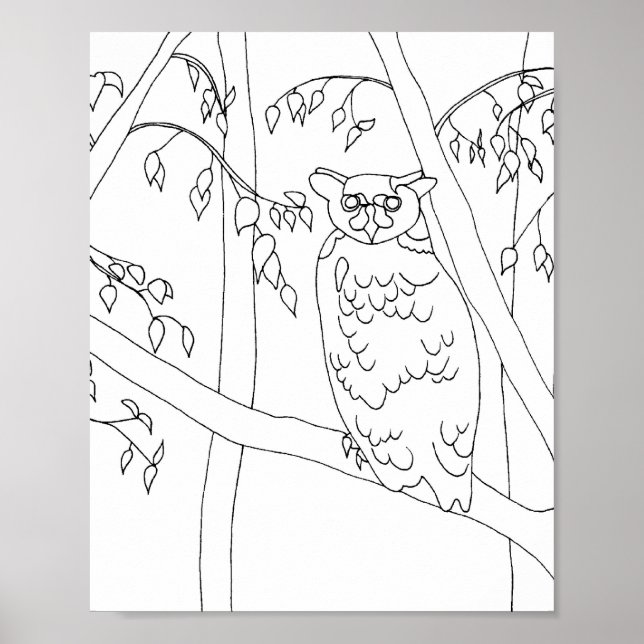 Poster Chouette assise dans l'arbre, plan pour les affich (Devant)