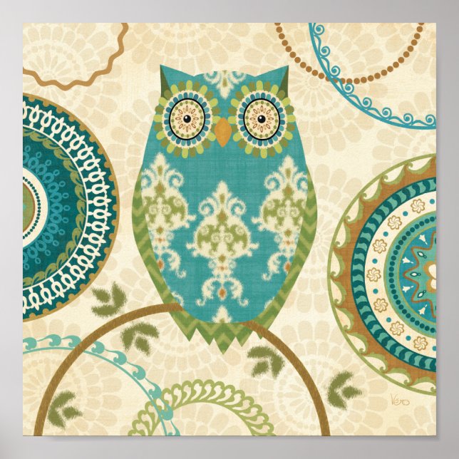 Poster Chouette avec Motifs circulaires (Devant)