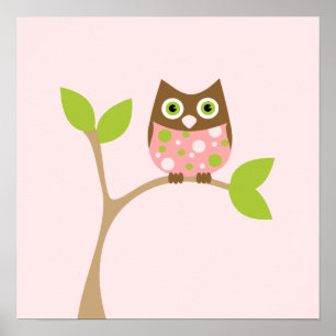 Poster Chouette-bébé rose