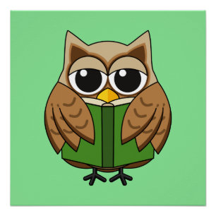 Poster Chouette bibliophile mignonne lisant un livre de d
