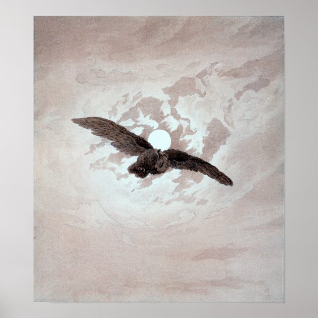 Poster Chouette de Caspar David Friedrich contre Lune (Devant)