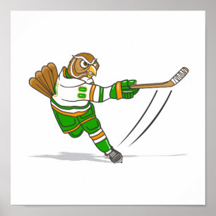 Poster Chouette de hockey vert orange