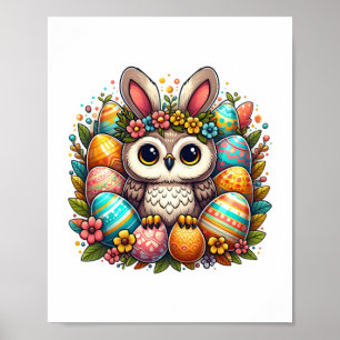 Poster Chouette de Pâques aux oreilles de lapin