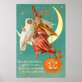 Poster Chouette de sorcière croissant de lune Jack-o'-lan