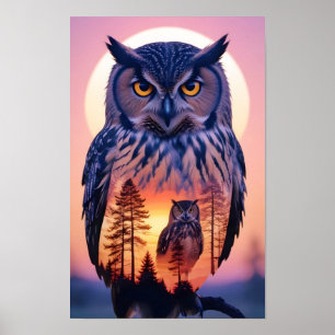Poster Chouette Double exposition Nature animale Nature s