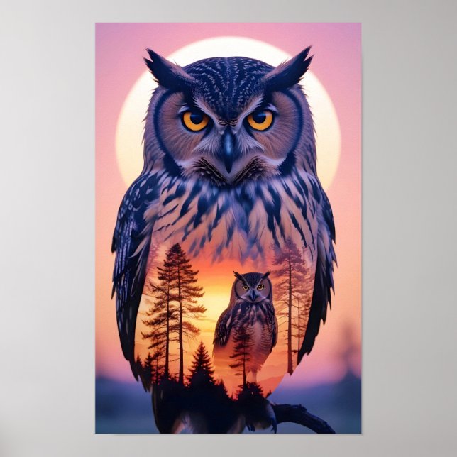 Poster Chouette Double exposition Nature animale Nature s (Devant)