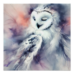 Poster Chouette effraie enchantée à l'aquarelle