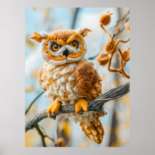 Poster Chouette en feutre assise sur une branche