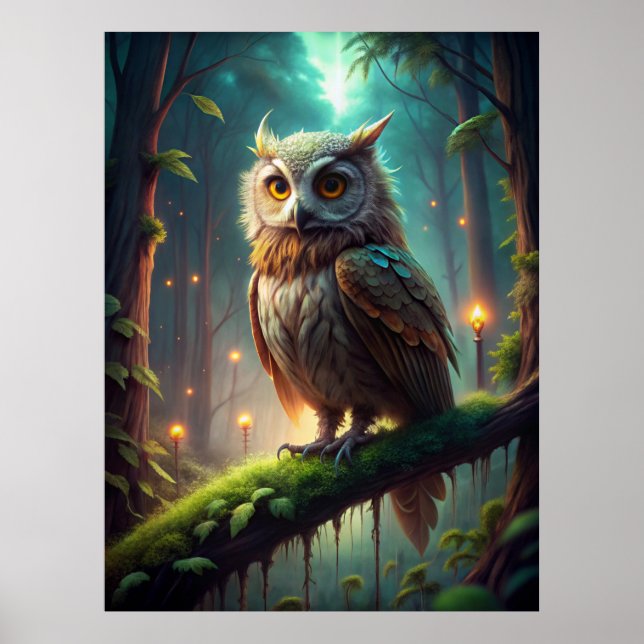 Poster Chouette en forêt (Devant)