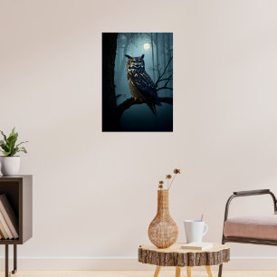 Poster Chouette en Forêt Lune - Mysterious Night Wildlife