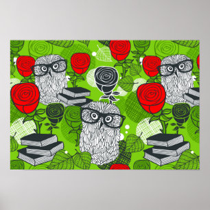 Poster Chouette en roses rouges
