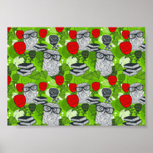 Poster Chouette en roses rouges