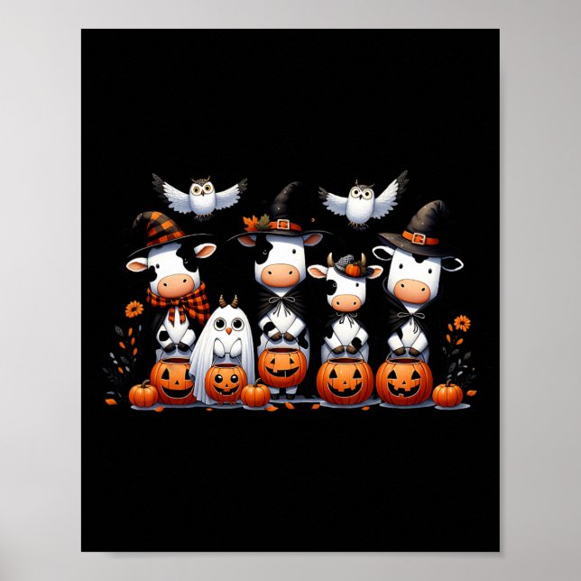 Poster Chouette fantôme Vaches Halloween Animaux Vache Lo (Devant)
