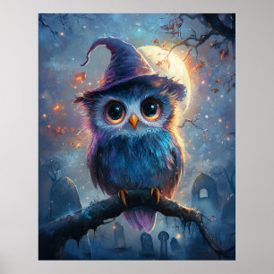 Poster Chouette lunaire en sorcière Casquette avec Pleine