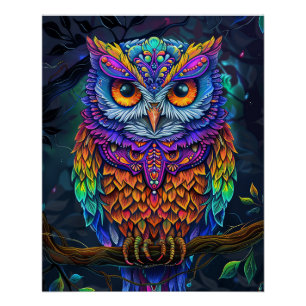 Poster Chouette mignonne Colorful Oiseau Abstrait Animal