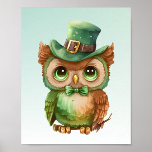 Poster Chouette mignonne dans un chapeau vert