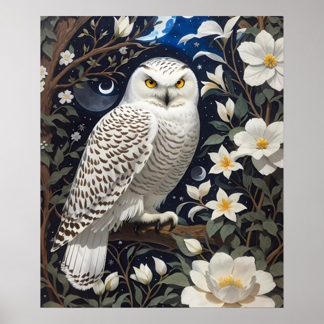 Poster Chouette neigeuse Moonlight Moonflowers (Devant)