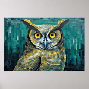 Poster Chouette Oiseau Art Décor Peinture Mosaïque