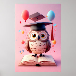 Poster Chouette sage portant un chapeau de remise de dipl