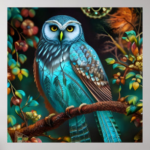 Poster Chouette turquoise