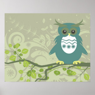 Poster Chouette verte bleue sur le membre de l'arbre