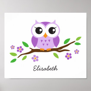 Poster Chouette violette personnalisées pépinière art mur