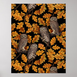 Poster Chouettes d'automne sur noir