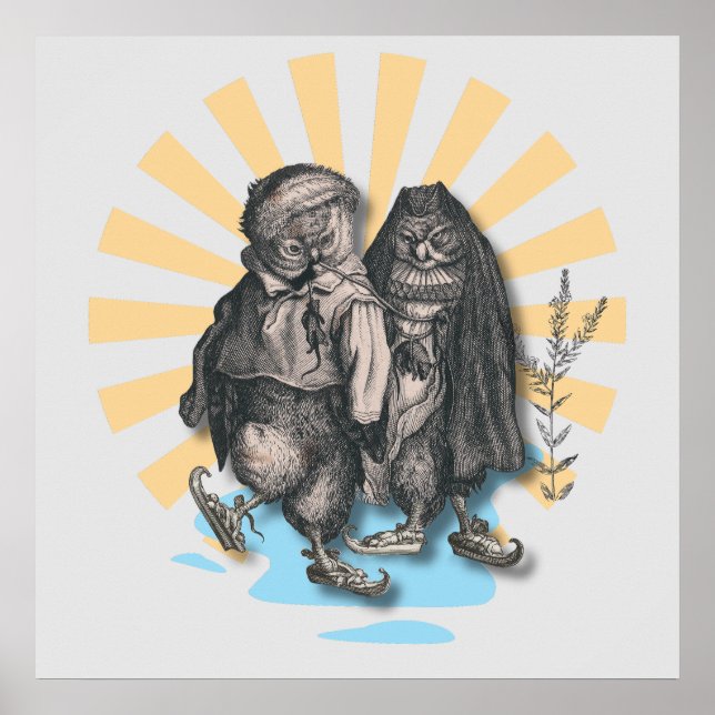 Poster Chouettes de patinage | Style rétro | Conception n (Devant)