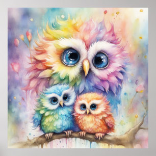 Poster Chouettes d'oiseaux arc-en-ciel 4