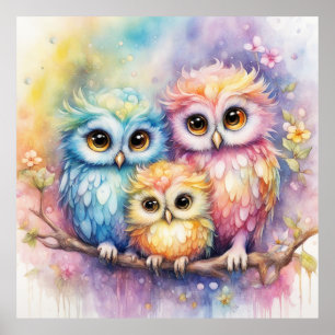 Poster Chouettes d'oiseaux arc-en-ciel 5