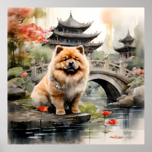 Poster Chow Chow à la découverte d'un jardin chinois