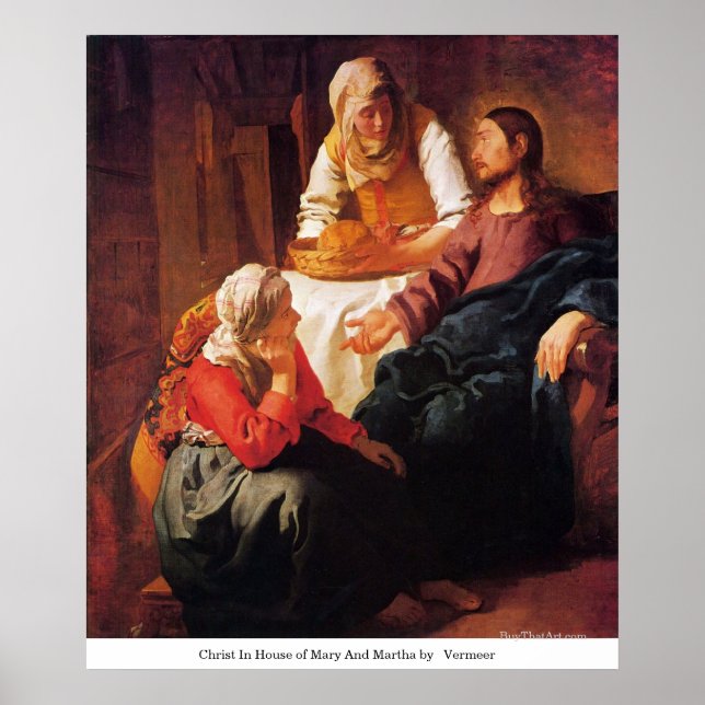 Poster Christ à la maison de Marie et Marthe par Vermeer (Devant)