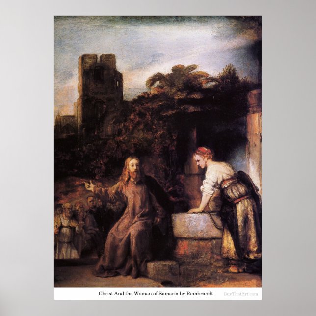 Poster Christ et la femme de Samarie par Rembrandt (Devant)