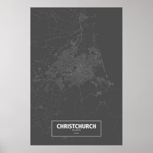 Poster Christchurch, Nouvelle Zélande (blanche sur le