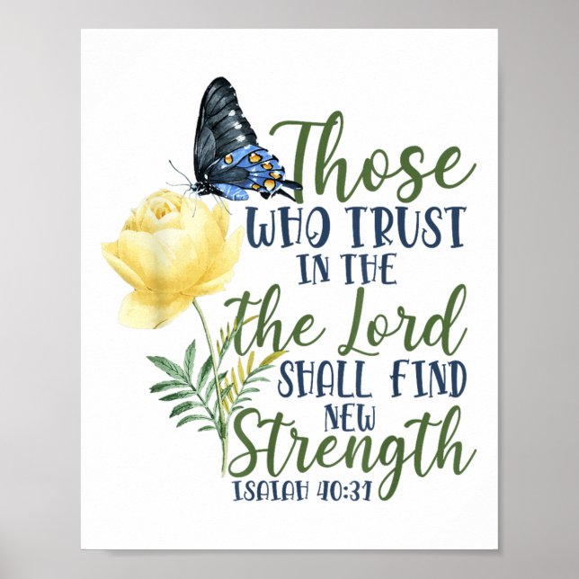 Poster Christian Bible Verse Butterfly Rose Flower Isaiah (Devant)